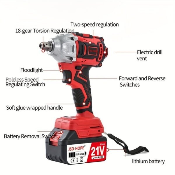 Electric Wrench. Large Torque. Brushless Impact Air Gun. Rechargeable Scaffolding Tool. Socket. Lithium Battery. Heavy-duty Automotive Repair Tool. - Image 2