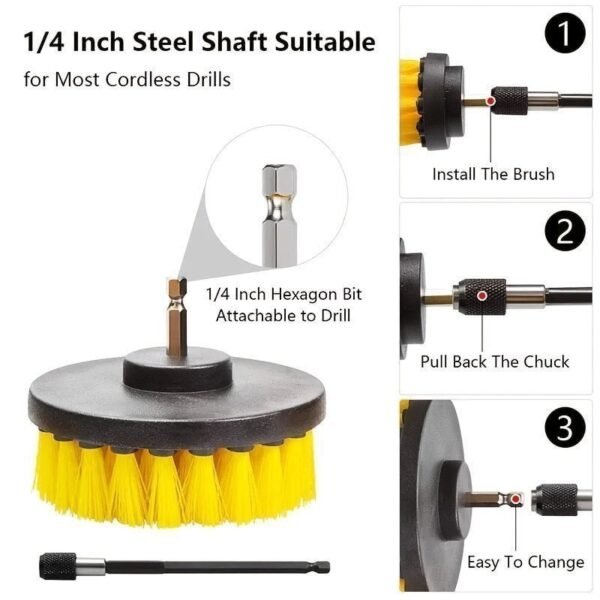 7pcs Drill Brush Attachment Set. Power Scrubber Wash Cleaning Brushes Tool Kit. All Purpose Drill Brush With Extension For Grout Floor. Tub Shower Tile. Bathroom. Kitchen Surface And Car - Image 9