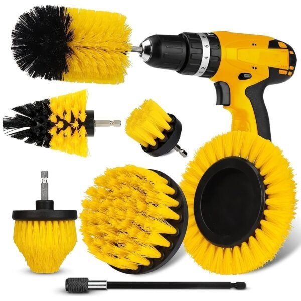 7pcs Drill Brush Attachment Set. Power Scrubber Wash Cleaning Brushes Tool Kit. All Purpose Drill Brush With Extension For Grout Floor. Tub Shower Tile. Bathroom. Kitchen Surface And Car