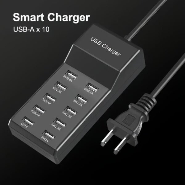 50W10 Port USB Mobile Phone Charger 5V2.4A Multi-port USB Charging Stake Charging Station Compatible With Android Apple System Various Models Of Mobile Phones. Tablets. Earphones. Smart Watches. Bracelet Charging