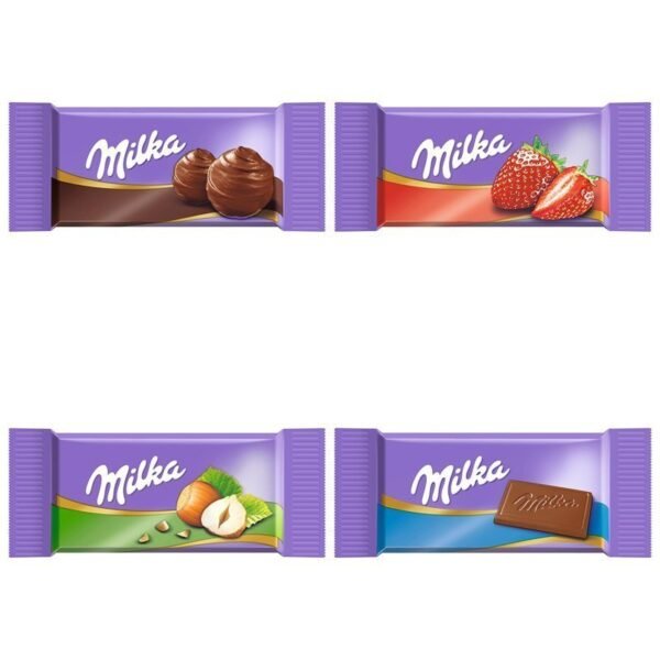 Milka Naps Mix. 1 x 1 kg Tin. Melt-in-the-Mouth Mini Chocolate Bars Made from Alpine Milk. Strawberry. Hazelnut and Crème au Cacao - Image 8